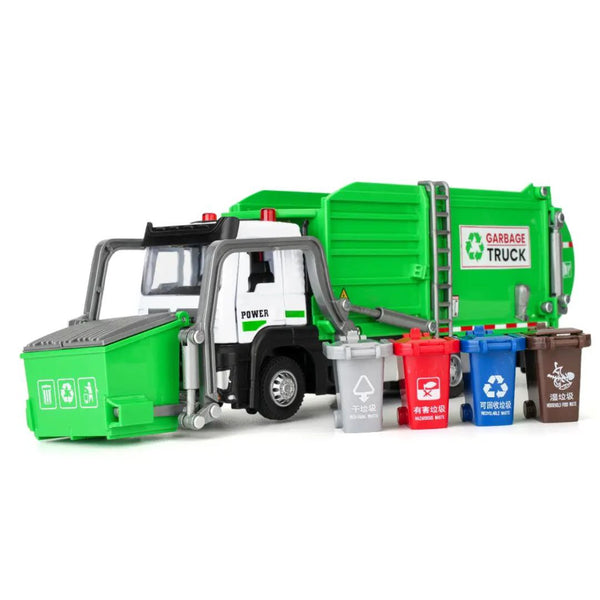 Tinny Toys Toybot Garbage Truck Toy With Lights & Sonud With 4 Dustbins