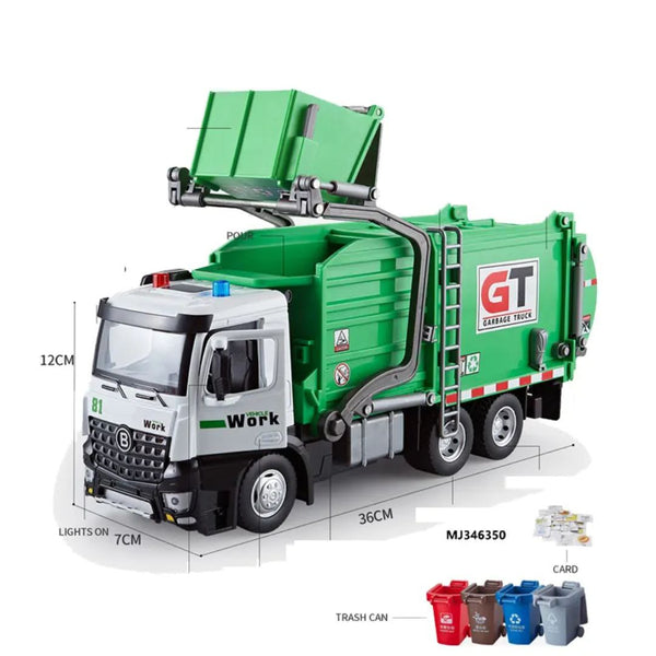 Tinny Toys Toybot Garbage Truck Toy With Lights & Sonud With 4 Dustbins