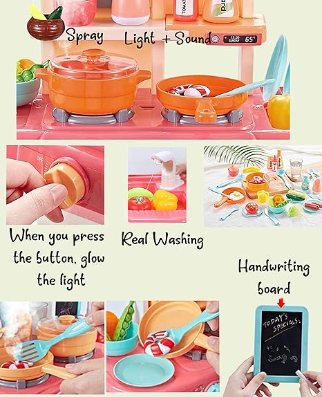 Tinny Toys  Kitchen Set for Kids 42 PCS Battery Oprated Pretend Play Kitchen Toy Set
